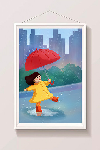 下雨天行走在城市的女孩图片