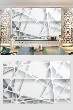 3D立体线条空间白色背景墙