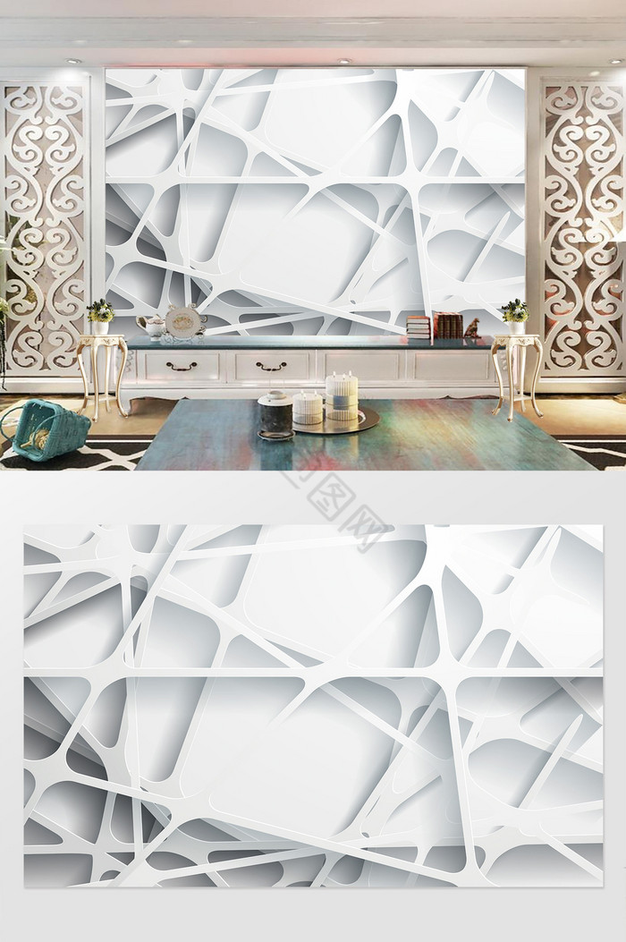 3D立体线条空间白色背景墙图片