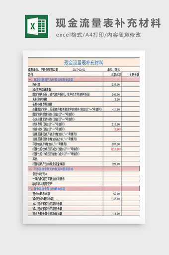 现金流量表补充材料excel模板图片