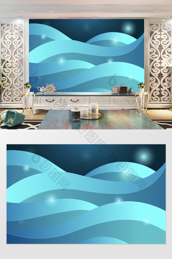3d立体抽象海浪水波纹背景墙