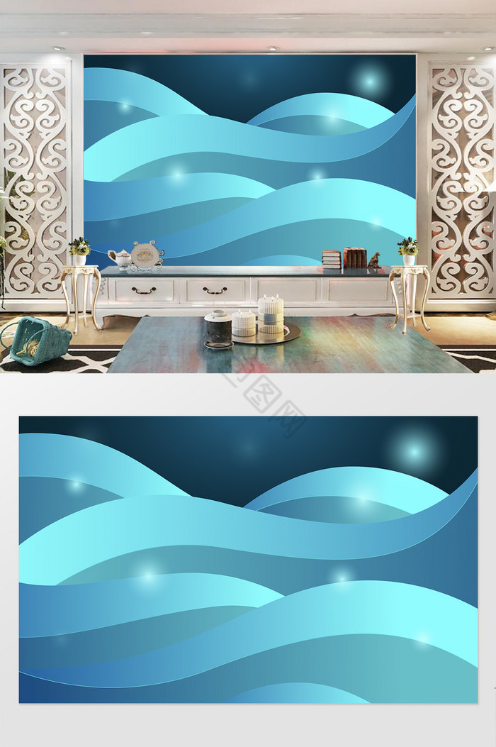3d立体抽象海浪水波纹背景墙图片