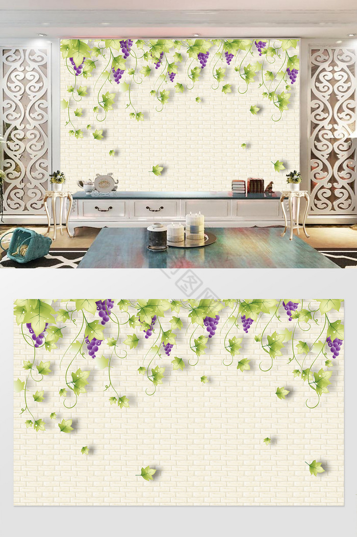 墙院上的葡萄藤葡萄提子大自然背景墙图片