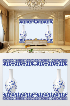 中国现代青花瓷陶器花纹背景图