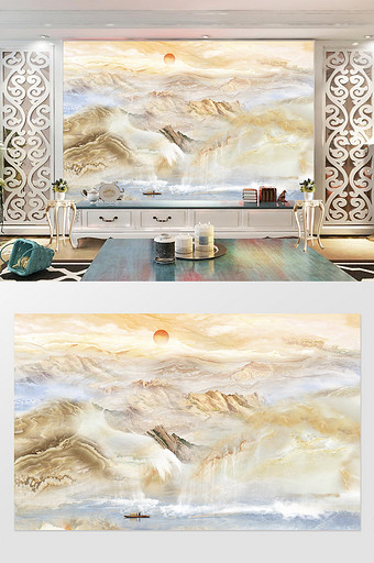 高清3D山水大理石石材石纹烧瓷电视背景墙图片