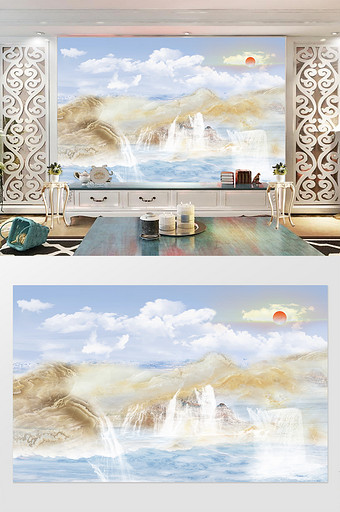 3D山水大理石石材石纹烧瓷电视背景墙图片