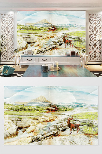 高清3D山水大理石石材石纹烧瓷电视背景墙图片