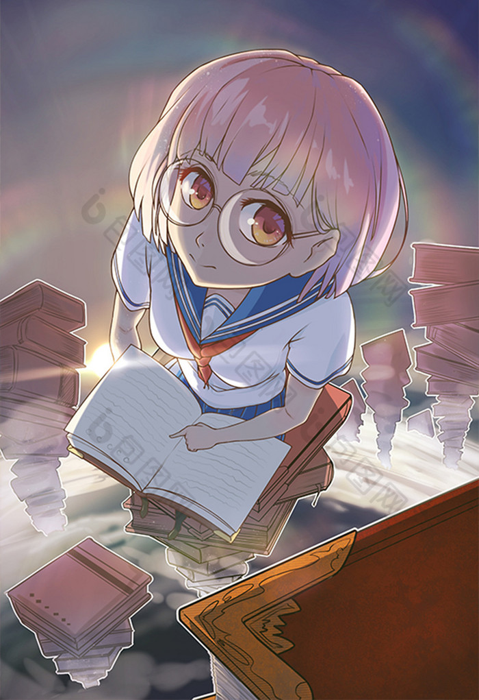 朝阳读书日书海插画图片