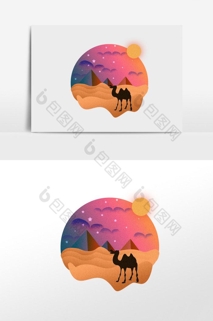 沙漠日落插画图片图片