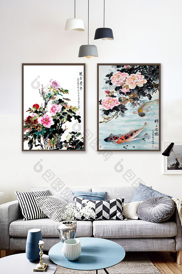中国水墨花卉装饰画图片图片