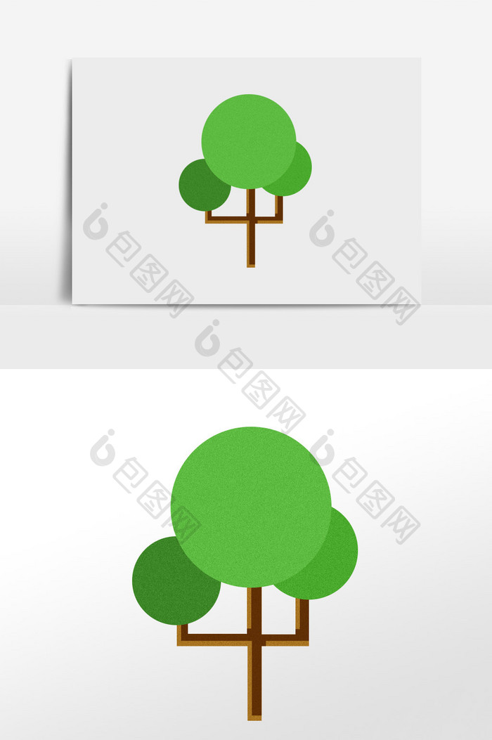 绿色简约扁平圆形树插画元素