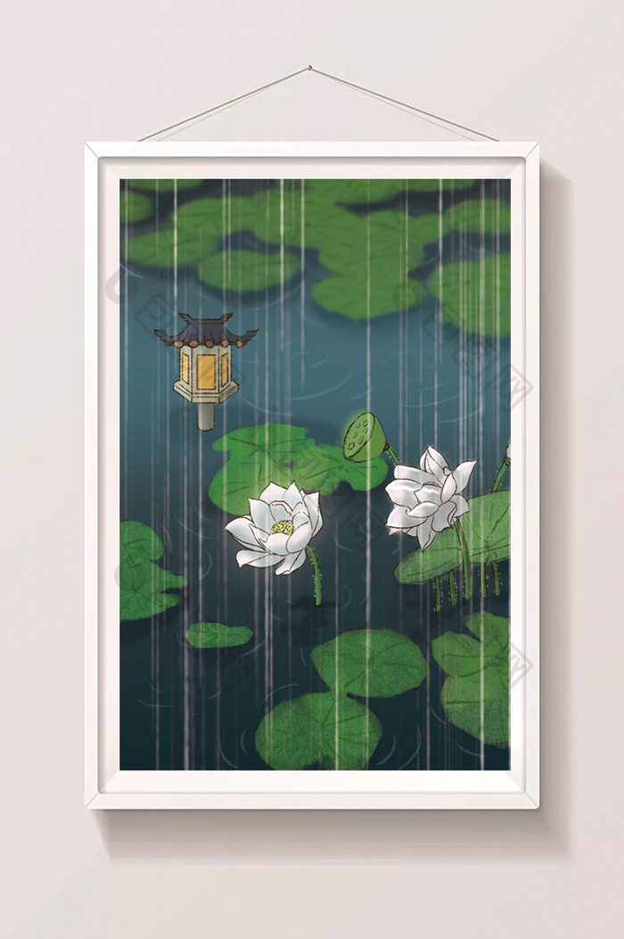 绿色卡通谷雨节气插画