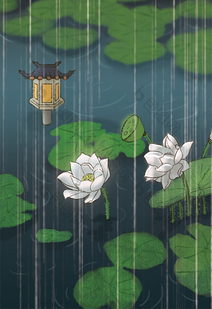 绿色卡通谷雨节气插画