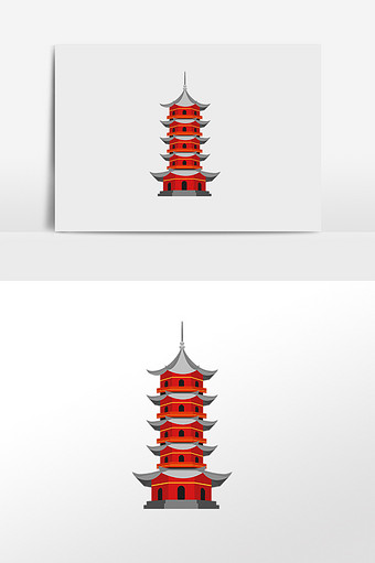 红色中国风建筑亭楼插画元素图片