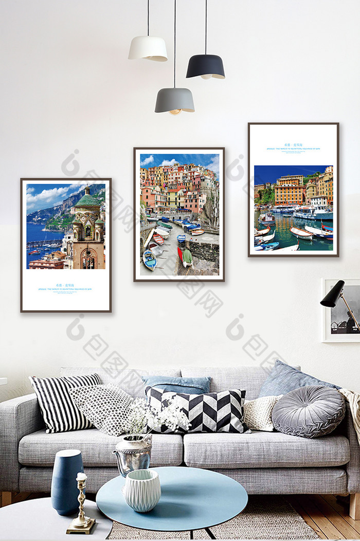 蓝色渔港地中海风格图片