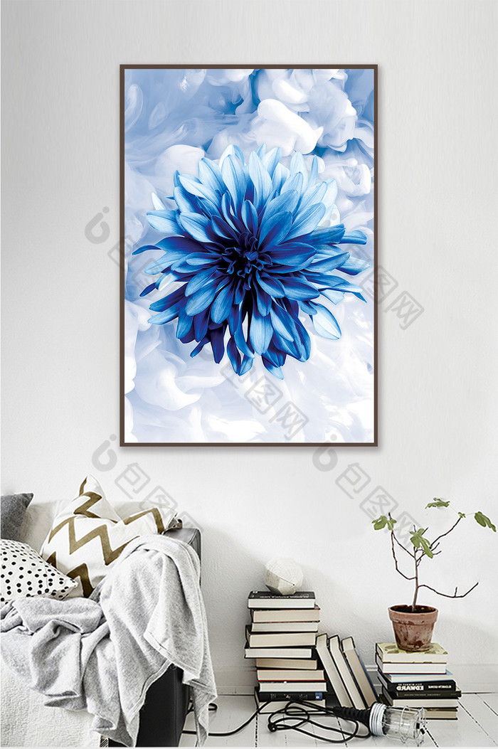 现代简约立体蓝色花卉装饰画写实花朵壁画图片图片