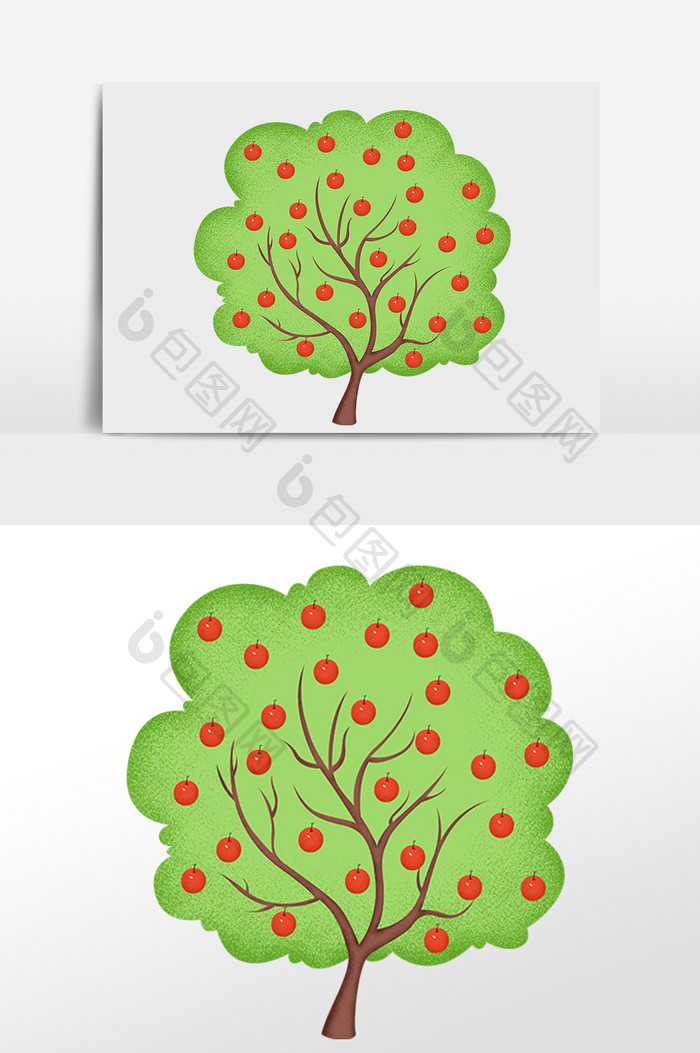 绿色扁平简约苹果树插画元素