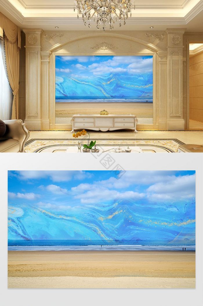蓝天白云大理石纹理电视背景墙图片