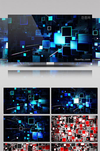 蓝红双色高科技流动矩形动态背景视频素材图片
