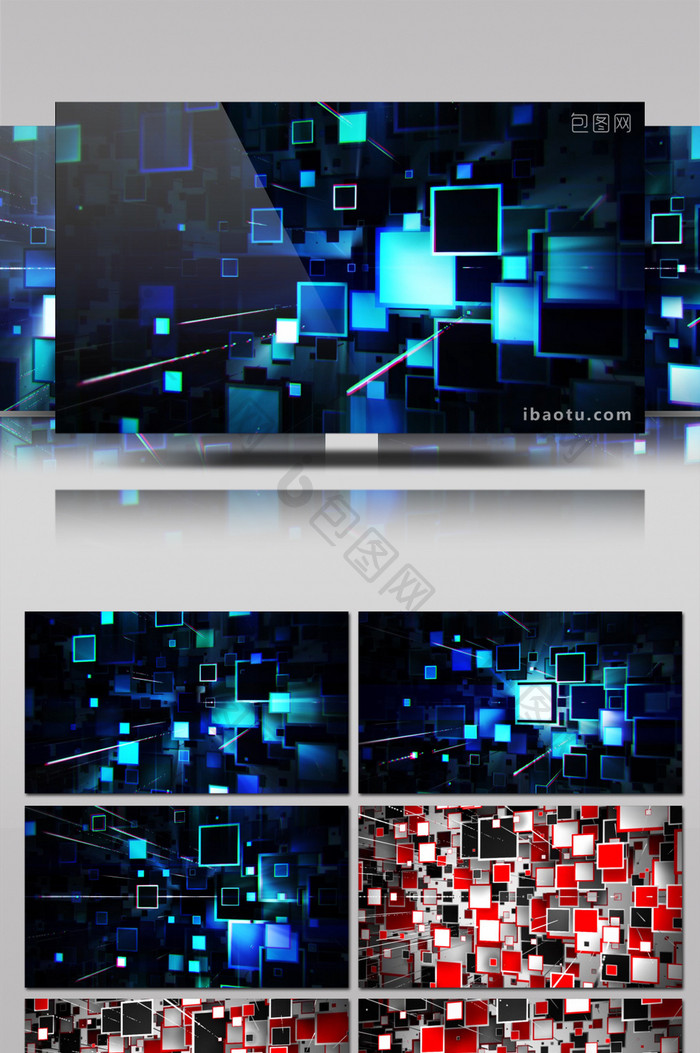 蓝红双色高科技流动矩形动态背景视频素材