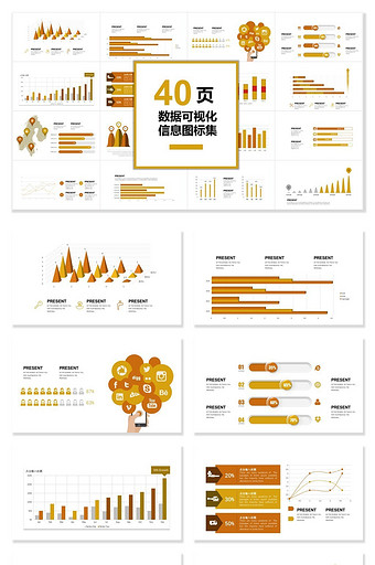 40页数据可视化图表集PPT模板图片