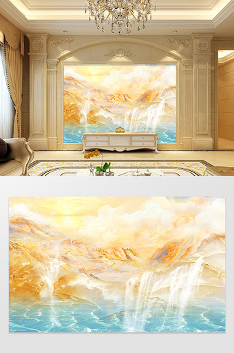 欧式大理石山水电视背景墙图片