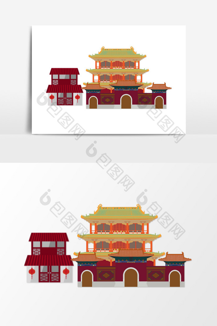 中国风楼阁装饰图案元素