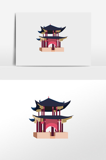 中国风古建筑插画元素图片