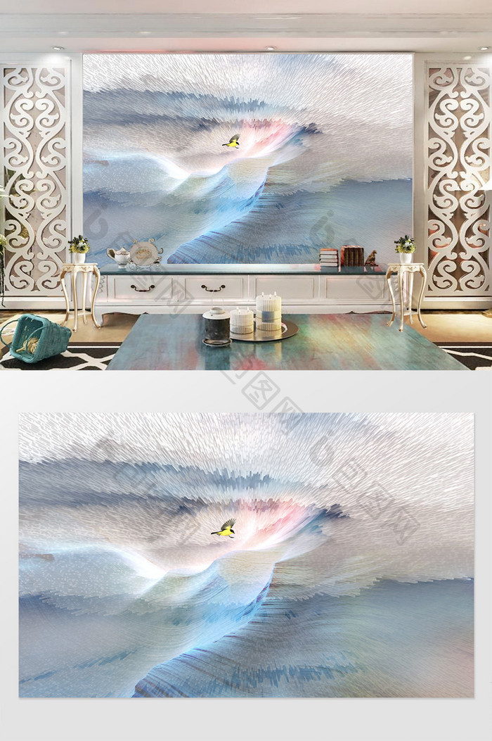 现代梦幻黄鹂岩层抽象油画肌理客厅背景墙