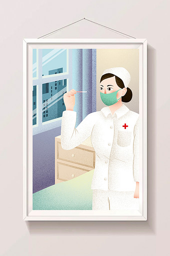 512国际护士节医院护士量体温插画图片