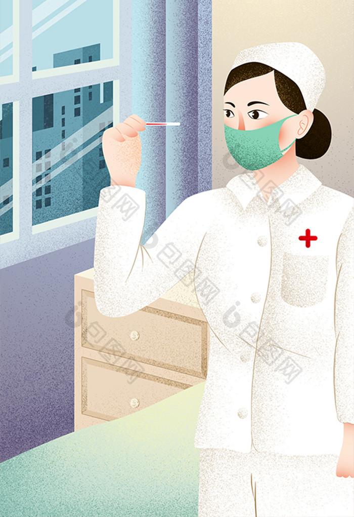 512国际护士节医院护士量体温插画