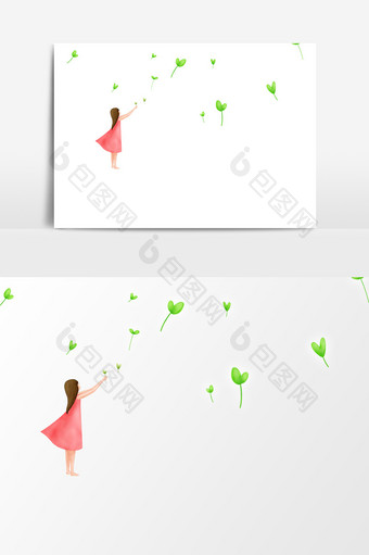 漂浮心形绿叶粉红少女元素图片