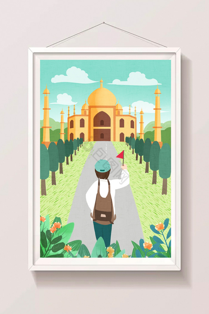 旅游印度泰姬陵插画图片