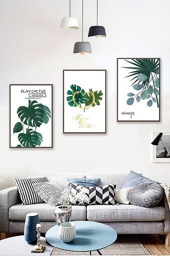 北欧风格清新绿植物竖长竖版玄关装饰画图片