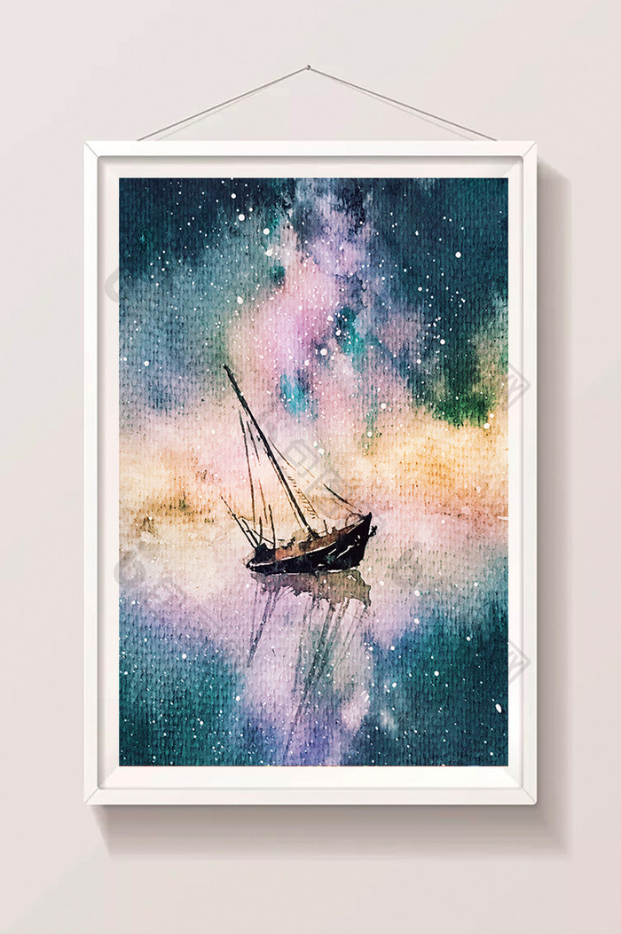 蓝色调清新夏夜大海星空小船水彩手绘素材 图片下载 包图网 蓝色调清新夏夜大海星空小船水彩手绘素材 图片下载 包图网