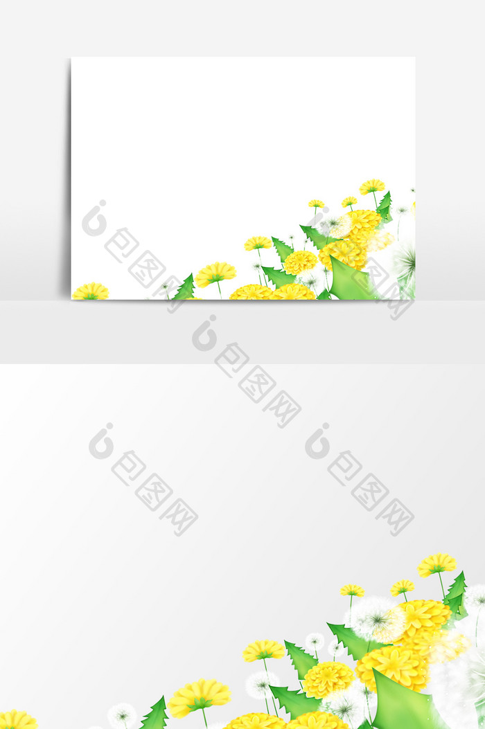 黄色白色花朵绿叶元素素材