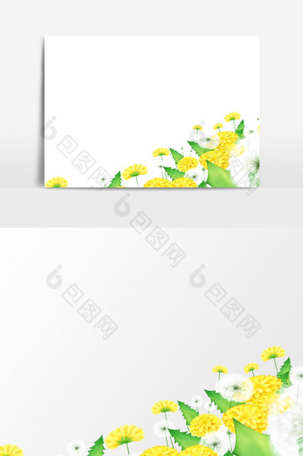 黄色白色花朵绿叶元素素材图片