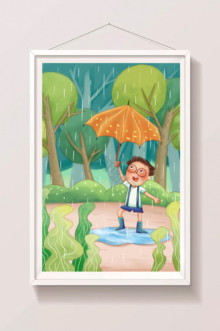 谷雨森林下雨插画图片