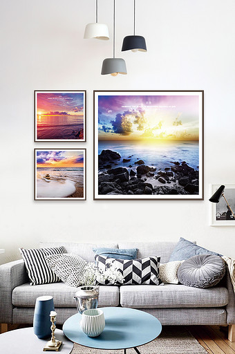 黎明礁石风景书房客厅装饰画图片