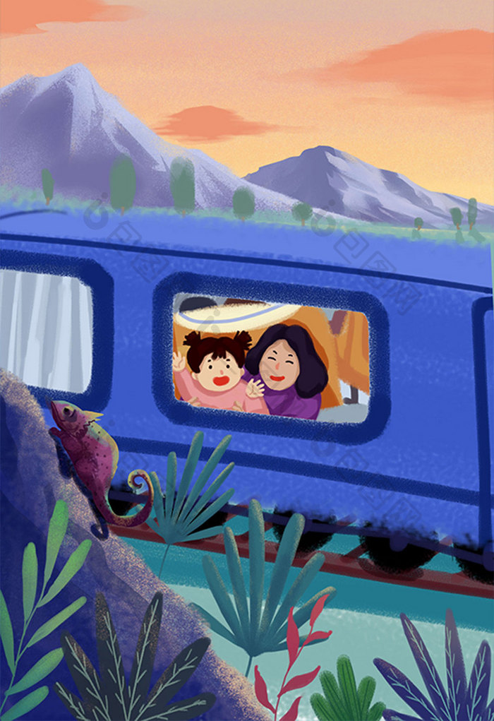 母亲节女儿和妈妈一起做火车旅游