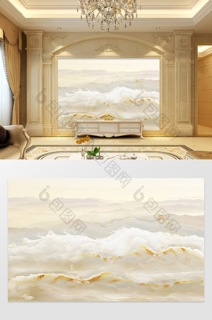 高清3D大理石纹山水花日出背景墙云影印象