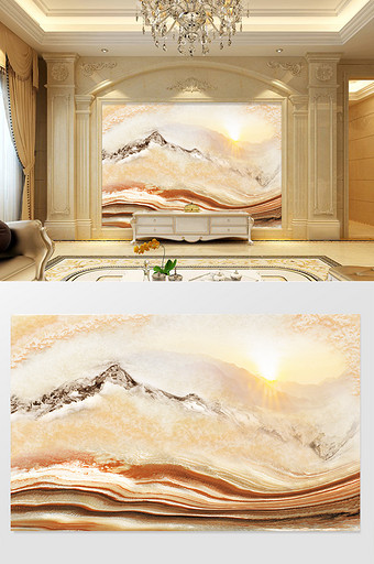 高清3D大理石纹山水花日出背景墙初升图片