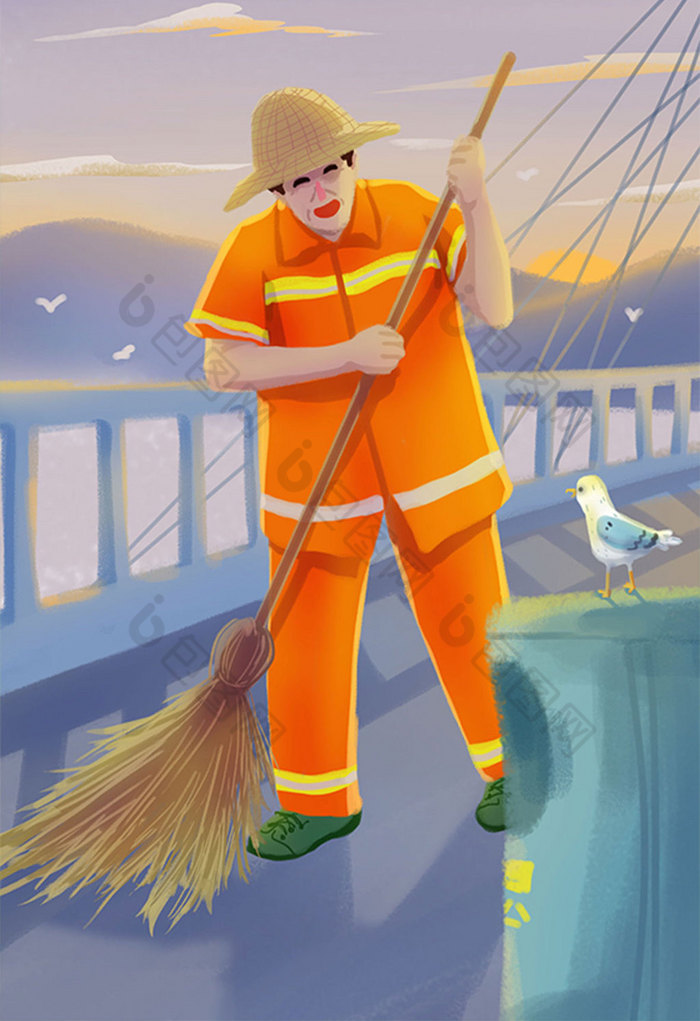 关爱城市园丁环卫工人城市美容者插画图片