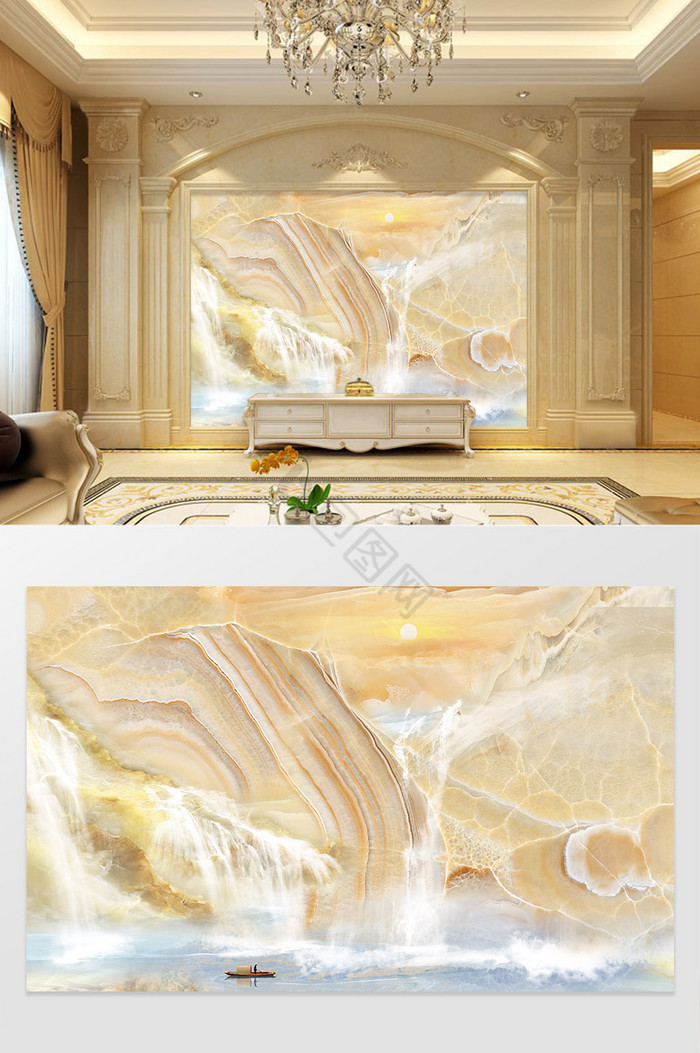 欧式大理石山水石纹电视背景墙图片