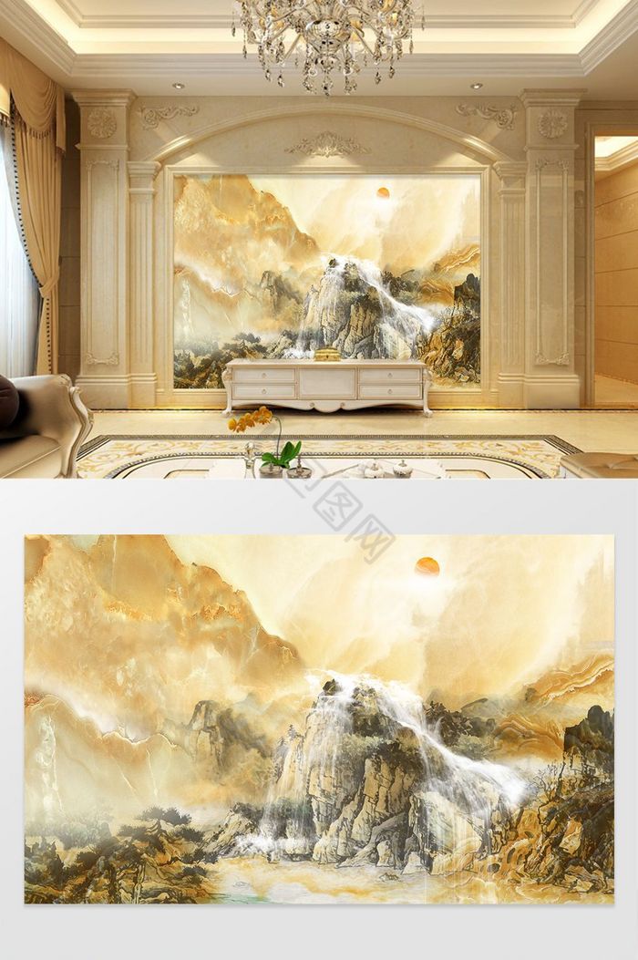 大理石山水石纹电视背景墙图片