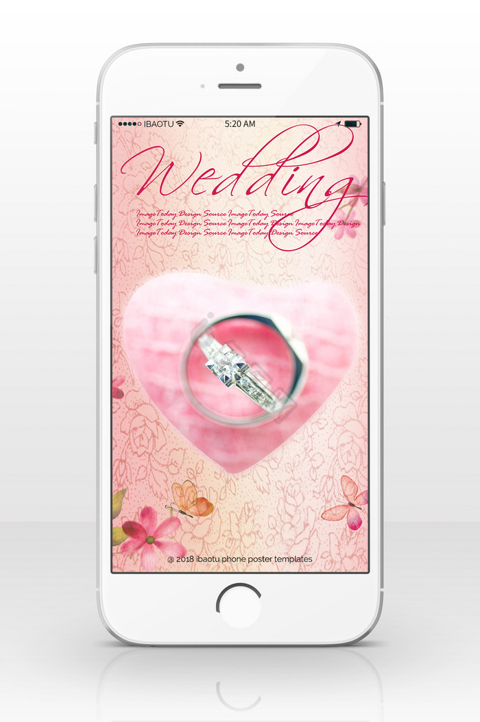 粉色婚礼邀请函封面手机海报图图片