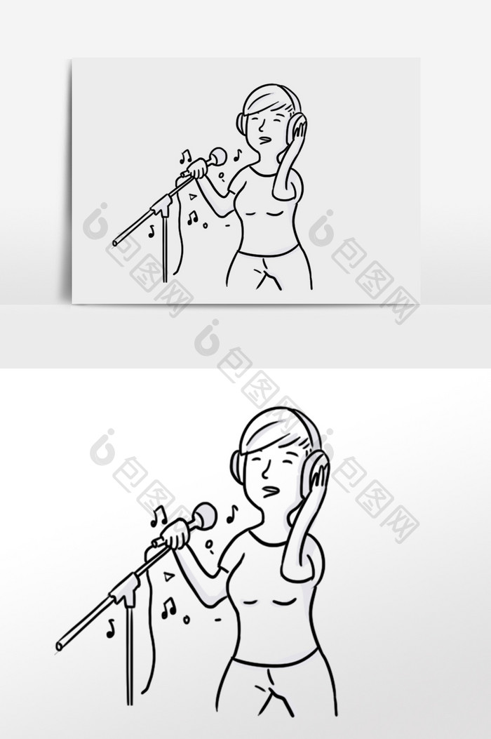 卡通简笔唱歌的女人手绘元素插画