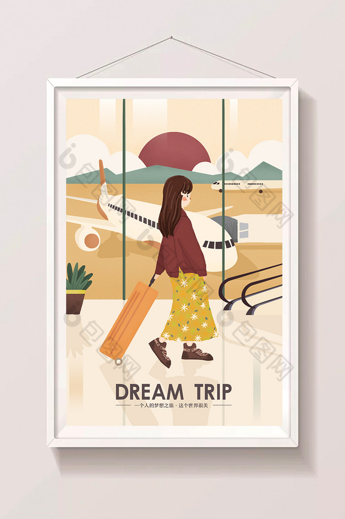 一个人旅行旅途回家机场插画图片