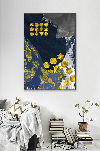 北欧风格金色客厅现代抽象几何装饰画金色图片