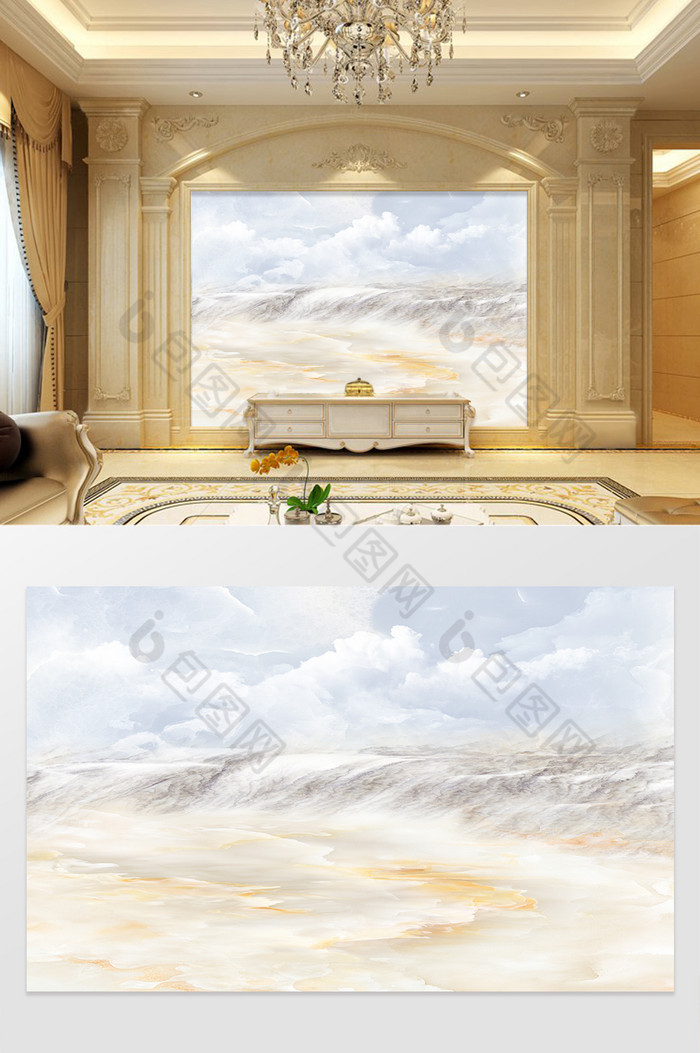 高清3D大理石纹山水花日出背景墙丽景图片图片